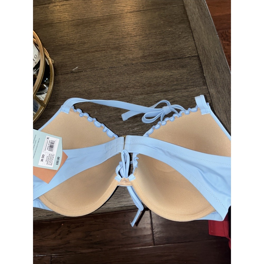Women's Ruffle Push-Up Underwire Bikini Top - Blue 36DD - Picture 3 of 4